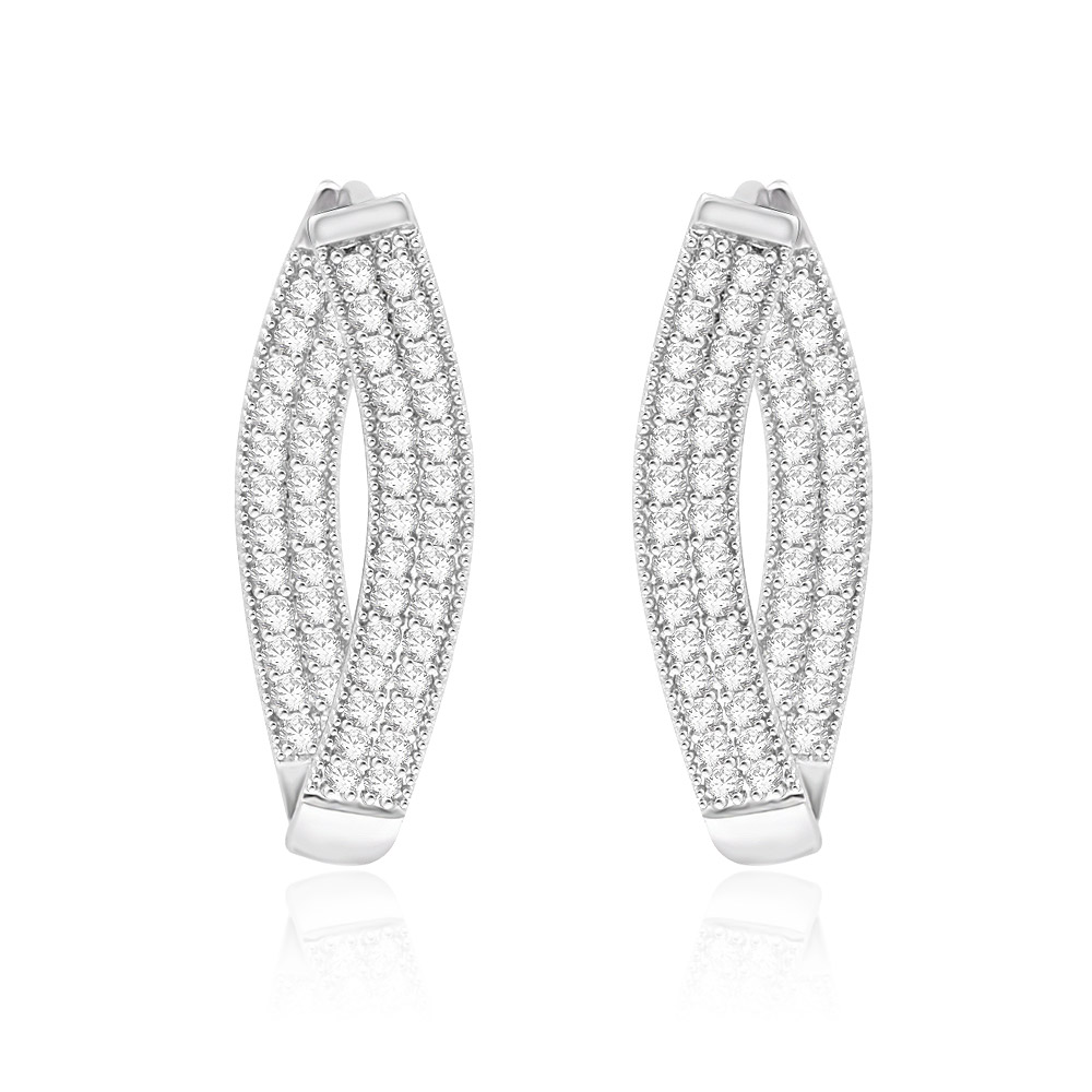 Large Oval Hoop With Clear CZ Earrings